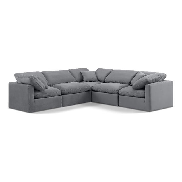 Meridian Furniture Indulge Sectionnel Modulaire en L en Velours de 158,5 Po, Gris