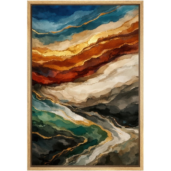 Framed Canvas Print Wall Art Abstract Landscape with Flowing Colors Modern Art for Living Room, Bedroom, Office - 16"x24" NATURAL