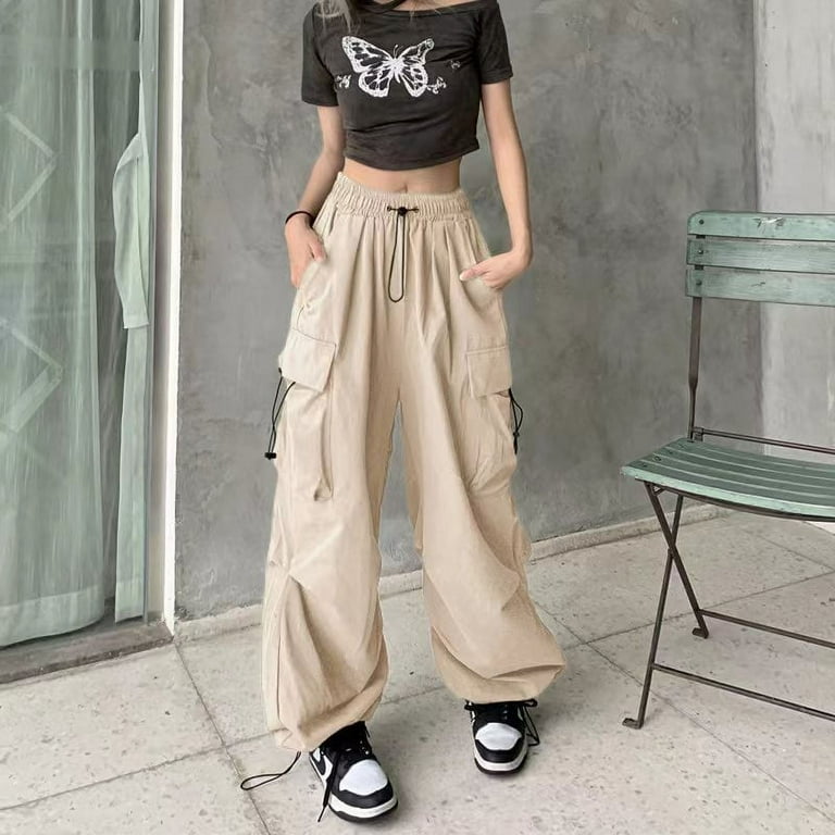 Y2K Trousers Women Cargo Pants Straight Wide Leg Drawstring Y2K Trousers Women Cargo Pants Straight Wide Leg Drawstring