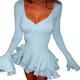 thumbnail image 1 of Vestidos de Invitada de Boda de Larga para Mujer, Sexy, con Escote en V Profundo, Vuelo y Volantes Azul M, 1 of 7