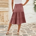 thumbnail image 4 of WTOBBY Women's Casual High Waist Drawstring A-line Solid Color Skirt with Pockets, Flowy Maxi Design for Everyday Wear, Bohemian Style Elastic Waist Skirt,Wine XL, 4 of 5