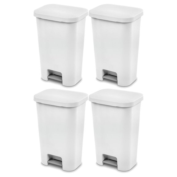 Sterilite 11.9 Gal Rectangle Step On Trash Kitchen Wastebasket, (4 Pack)
