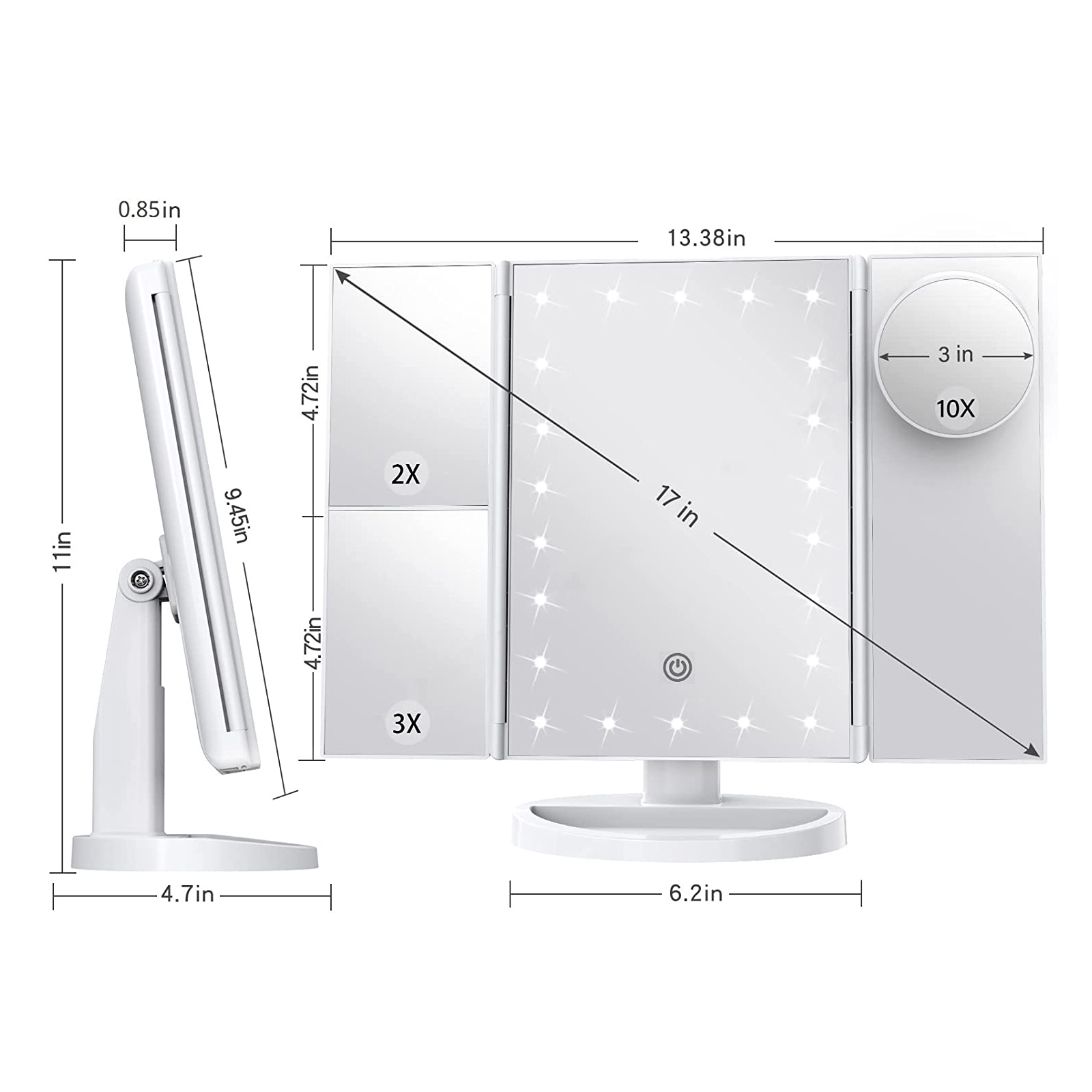 BN-LINK Trifold LED Lighted Makeup Mirror with 10X Mirror photo 4
