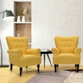 thumbnail image 3 of Gymax Set of 2 Modern Accent Chairs w/ Tufted Back & Rubber Wood Legs Yellow, 3 of 9