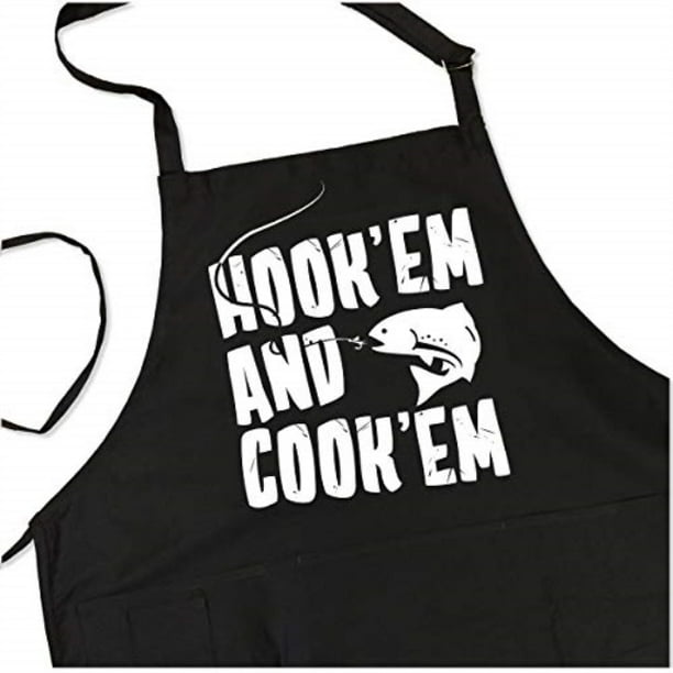 Hook 'em and Cook 'em Fishing Apron Funny BBQ Grill Apron for