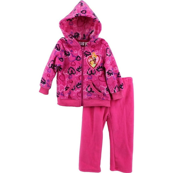 Disney Little Girls' Toddler 2 Piece Princess Polar Fleece Set, Pink - Dark, 2T