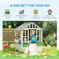 thumbnail image 3 of Outsunny Kids Wooden Playhouse, Outdoor Garden Games Cottage with Flowers Pot Holder, Working Door, Windows, 47" x 38" x 54", White, 3 of 9
