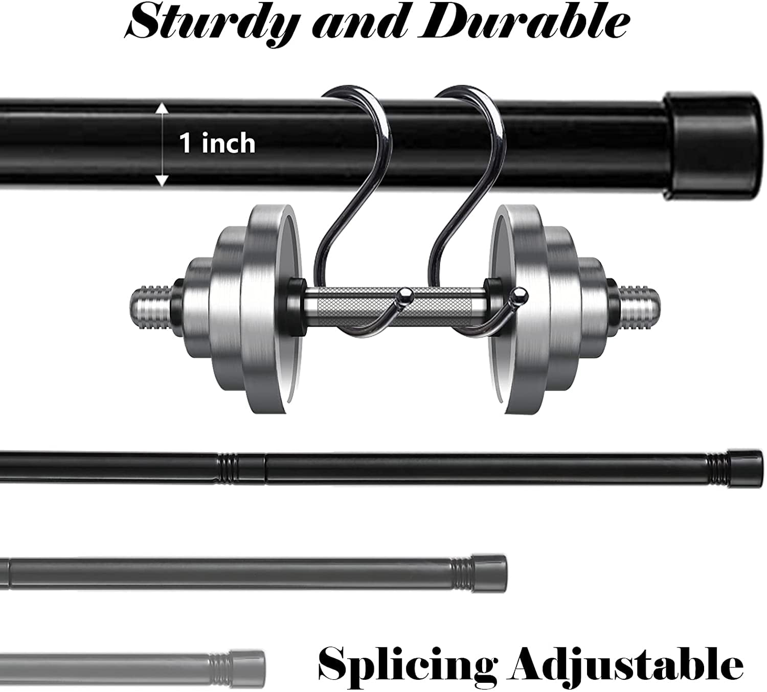IHOMEPARK Curtain Rods for Windows 30 to 144 Inch, 1" Diameter Heavy Duty Drapery Rods with Adjustable Brackets for Room Divider, Bedroom, Metal