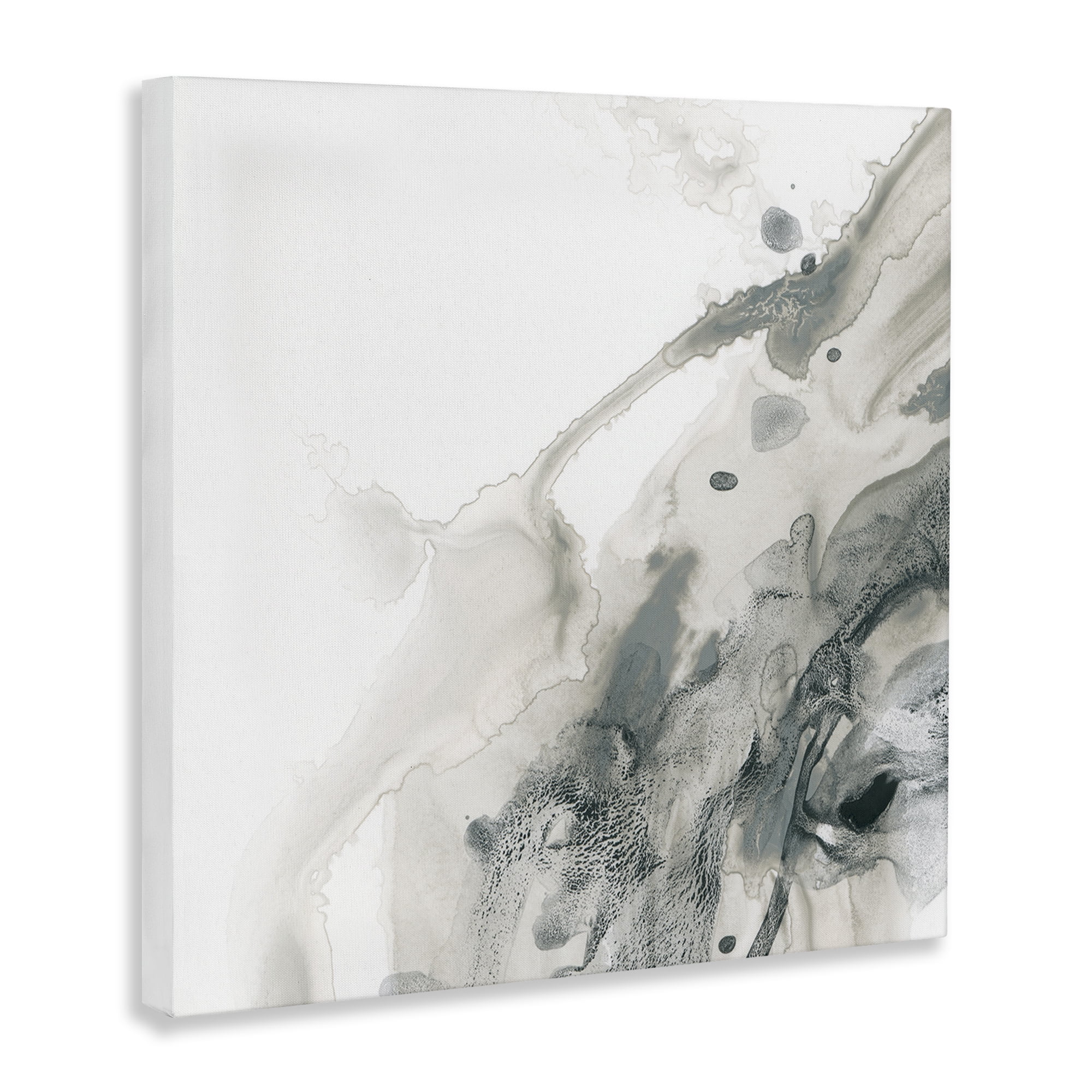Stupell Industries Grey Splash on White Abstract Painting Gallery Wrapped Canvas Art Print Wall Art, 24 x 24