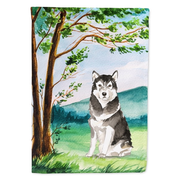 Carolines Treasures CK2566GF Under the Tree Alaskan Malamute Flag Garden Size  Small multicolor