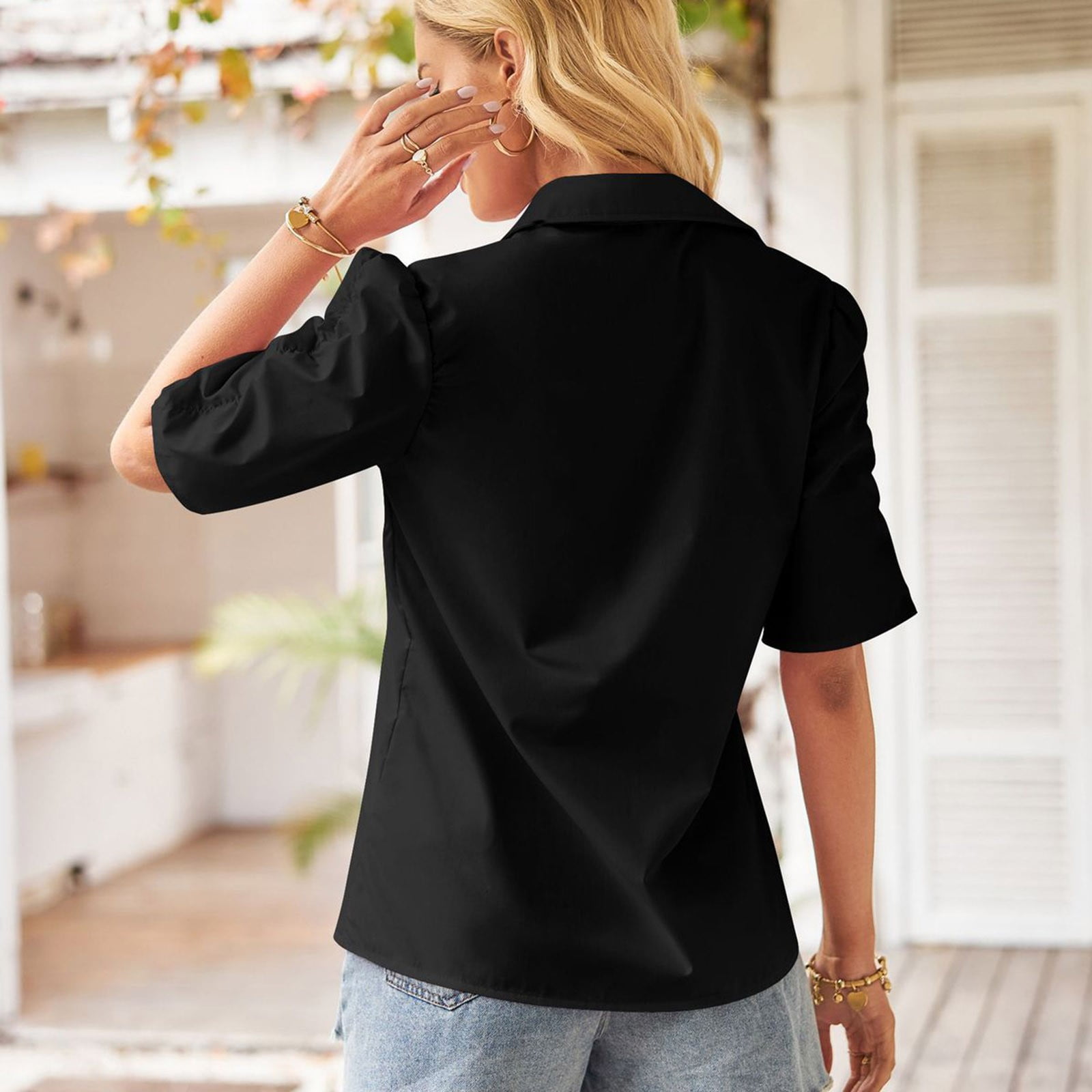 トップス docking hem tops YYDGH Womens Short Sleeve Button DownShirts V Neck Collared