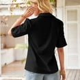 thumbnail image 5 of Women's Solid Color Short-Sleeve Loose Shirt Button V-Neck Solid Color Pleated Top, 5 of 8