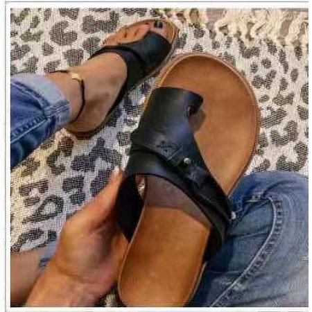 

2024 Sandals for Women Orthotic Sandal Correction Leather Open Toe Slippers Flat Heel Flip Flops Summer Casual Beach-41