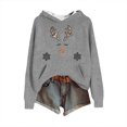 thumbnail image 2 of Women's Knit Christmas Deer Printed Hooded Sweatshirt, Cute Long Sleeve Pullover Hoodie, Fall Winter Fashion Casual Top,Gray,2XL, 2 of 5
