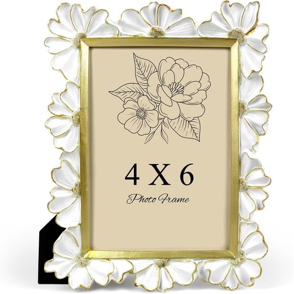 White Picture Frame 4x6 Frames, Vintage Flower Textured Hand-Crafted Resin with Glass Front Elegant Retro Vintage Design Photo Frame for Tabletop Display Home Decor