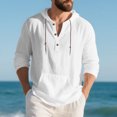 thumbnail image 4 of Yusimy Men's Casual Beach Long Sleeve Hoodie - Pullover Style, Drawstring Hood, Half-Button Henley & Functional Pockets, 4 of 9