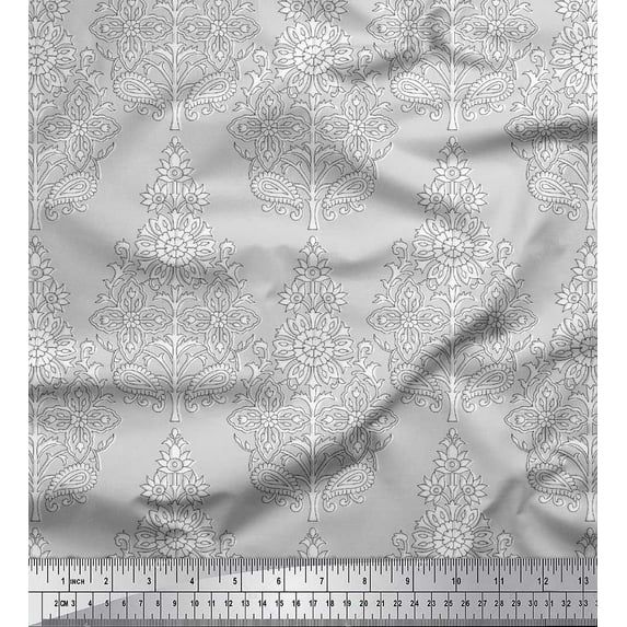 Soimoi Velvet Fabric Leaves & Floral Block Print Fabric by The Yard 58 Inch Wide
