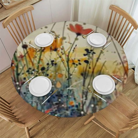 Fitted Round Table with Elastic Circle Table Waterproof Wipeable Oil Table