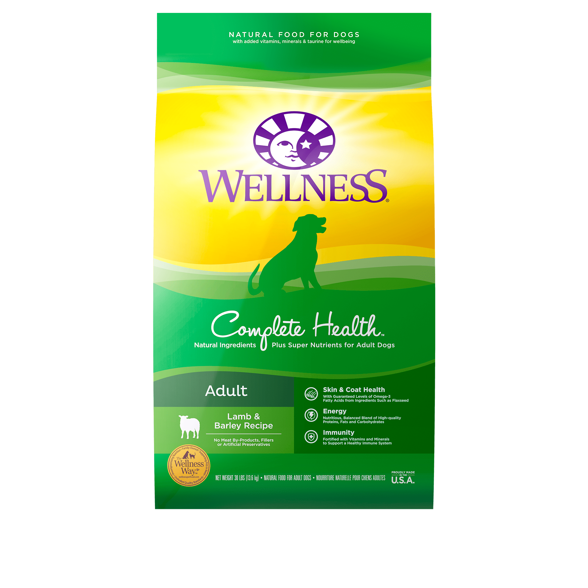 Wellness Complete Health Natural Dry Dog Food, Lamb & Barley, 30Pound Bag