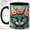 Black, variant on Floral Cat Coffee Mug, Teal Cat Mug, Ceramic 11 oz