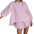 thumbnail image 3 of Women 2 Piece Outfits Long Sleeve Button Down Blouse and Shorts Sets Pink S, 3 of 9