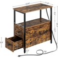 thumbnail image 3 of Table with Charging Station, Narrow Side Table with 2 Wooden Drawers, USB Ports and Power Outlets, Nightstand Sofa Table for Small Spaces, Living Room, Bedroom,Rustic Brown, 3 of 16
