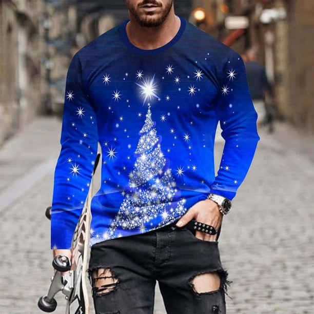 Blusas y camisas de manga larga con cuello redondo para hombre, blusas casuales de cuello redondo y manga larga, camisetas estampadas, blusas para hombre