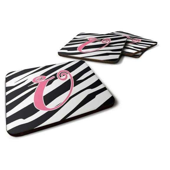 Letter U Initial Zebra Stripe and Pink Foam Coaster Set of 4