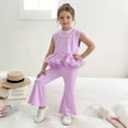 thumbnail image 1 of Zpanxa Ensembles Assortis pour Filles Enfants Haut Sans Manches à Empiècements Col Rond Pantalon Évasé Extensible Ensemble 2 Pcs 8-9 Ans, 1 of 6