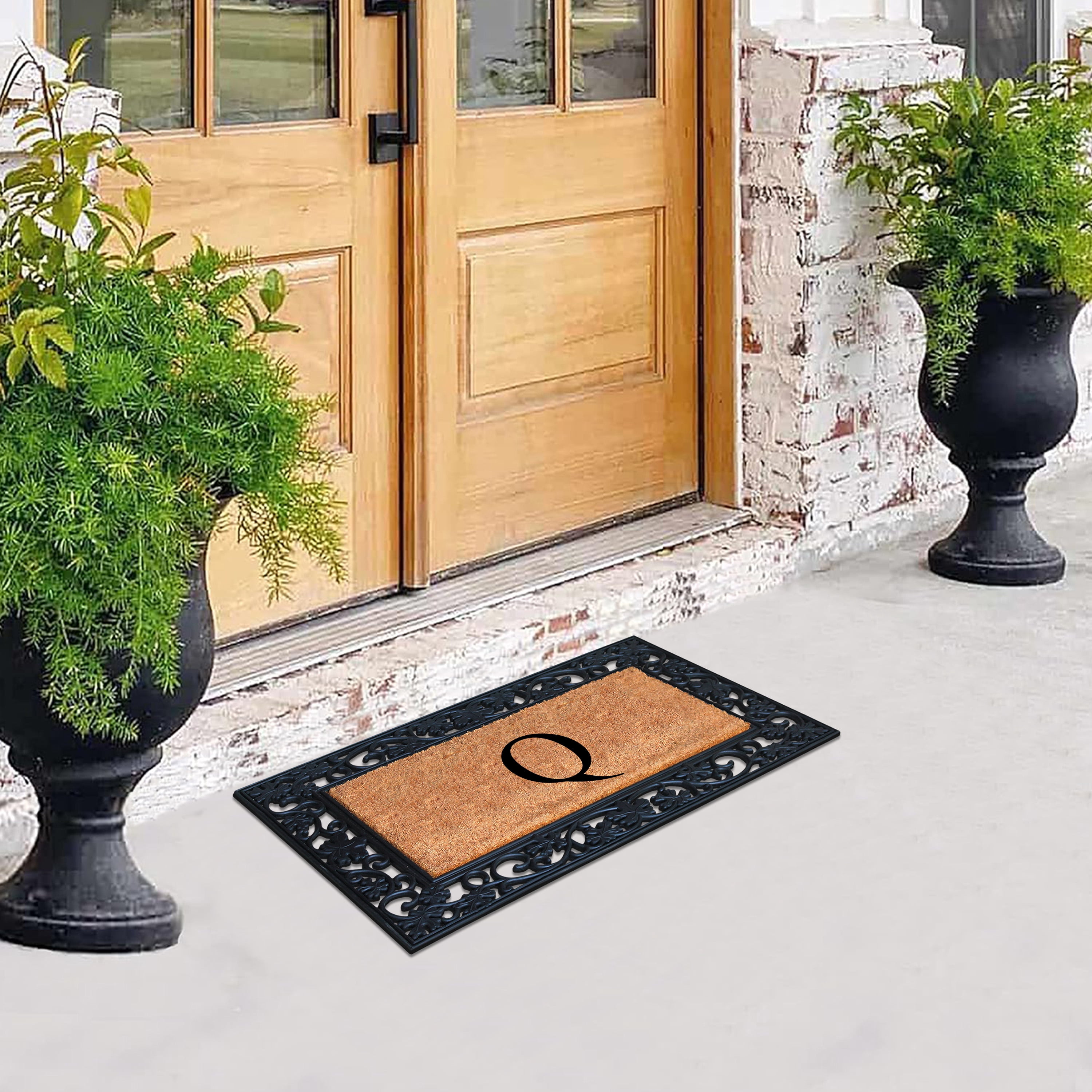 A1 Home Collections Rubber Coir Doormat Outdoor Entrance Floor Entryway Mat, Beige/Black, 23"x 38"