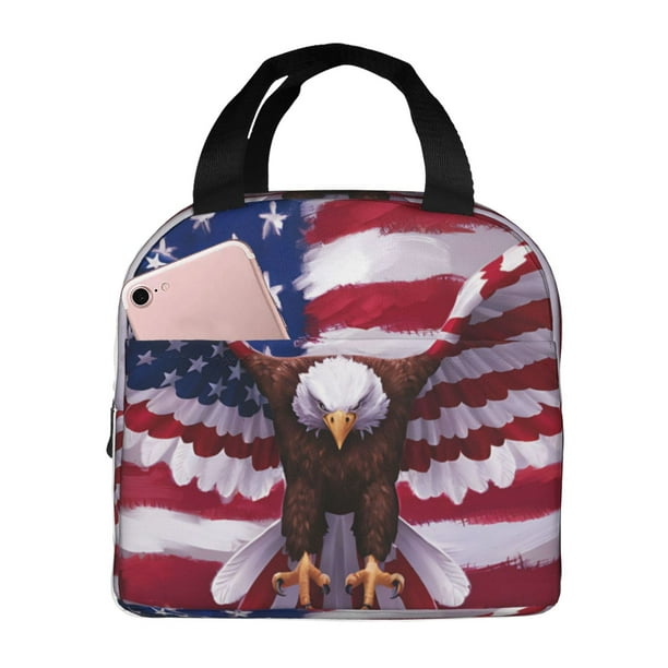 Easygdp USA Eagle with Spread Wings Bolsa Térmica Premium - Tela Oxford Impermeable, Gran Capacidad, Bolsillo Frontal, Unisex para Trabajo, Escuela, Actividades al Aire Libre y Picnics