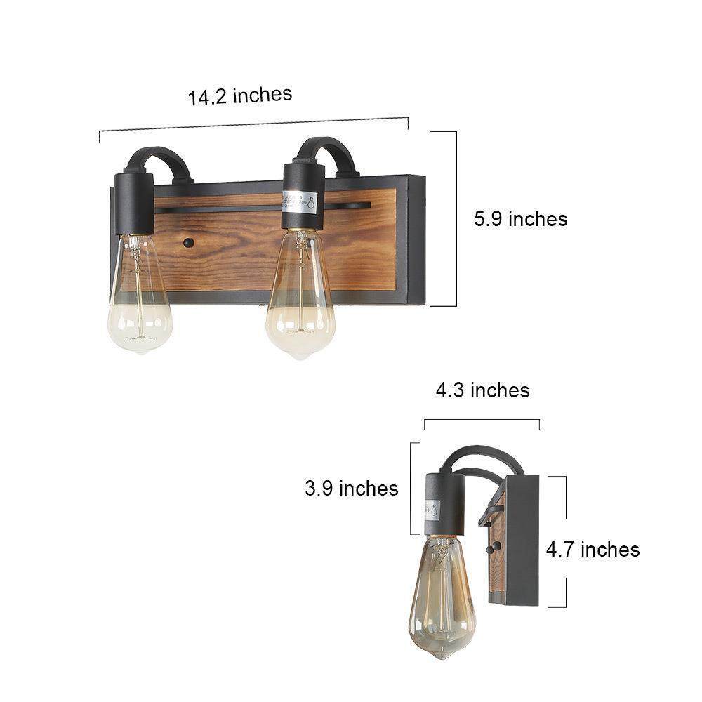 LNC 2-Light Black and Brown Farmhouse Bathroom Vanity Light,14.2"L x 4.3"D x 5.9"H