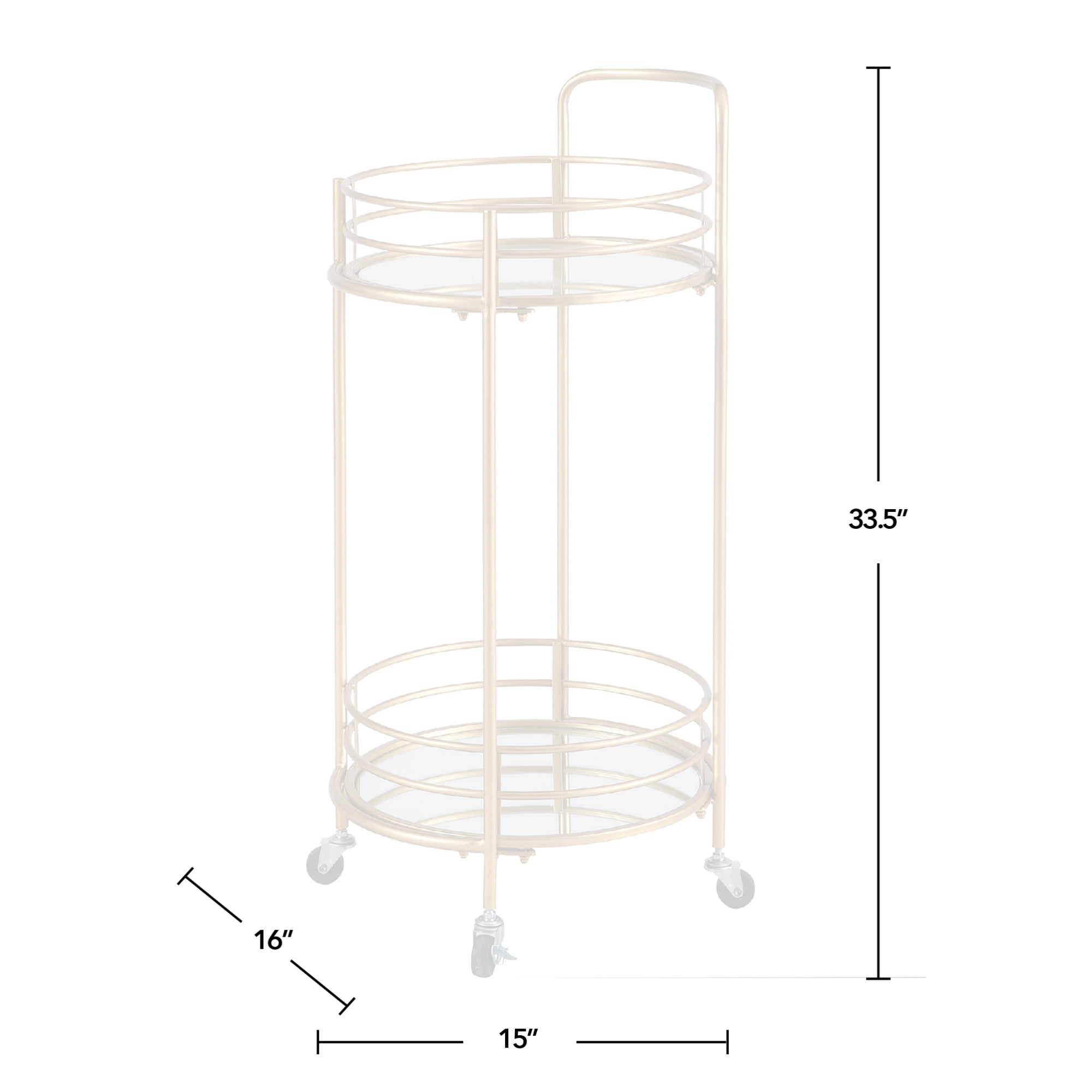 FirsTime & Co. Gold Joliet Mirrored Bar Cart, Industrial, Metal, 16 x 16 x 33.5 in