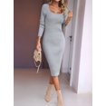 thumbnail image 5 of Women 2025 Summer Ribbed Short Sleeve Bodycon Maxi Dress Side Slit Knit Square Neck Long Sundress Grey XL, 5 of 7