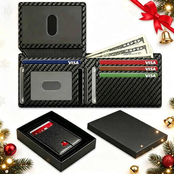 Wallet for Men, Slim RFID Blocking Leather Credit Card Holder Wallet for 14 Cards, Bifold Minimalist Thin Wallet with 2 ID Windows & Cash Slot, Christmas Valentine's Day Birthday Gifts for Men Him