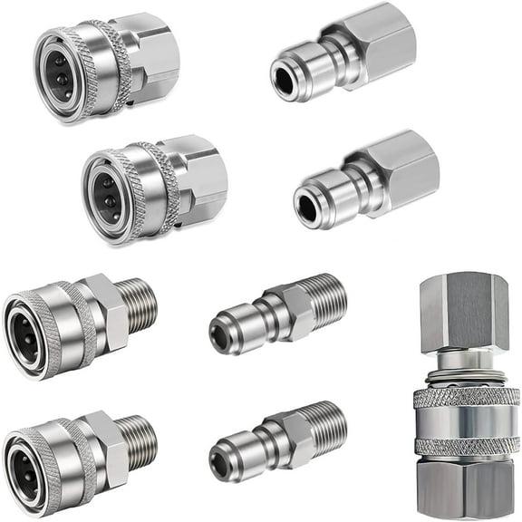 3/8 Quick Connect Fittings,Pressure Washer Quick Connect Kit,Stainless Steel Adapter Set Female and Male Thread(4Pieces)