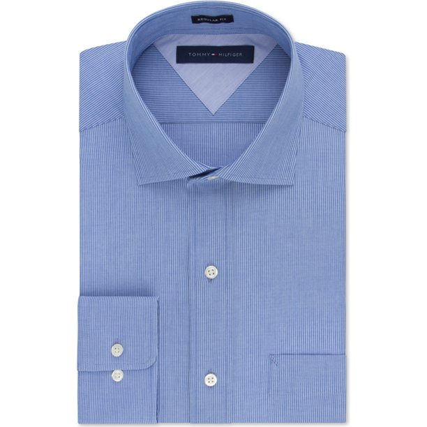Tommy Hilfiger Hombre Non-Iron Easy Care Stripe Button Up Dress Shirt azul 15 Tommy Hilfiger Botones al frente