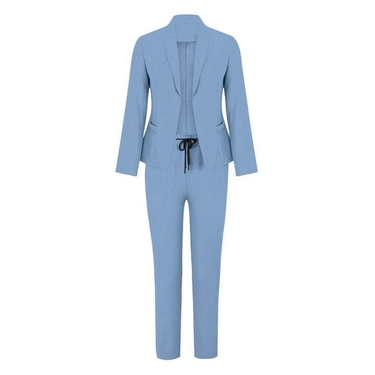 Womens Elegant Solid Color Suit Juniors Pant Suits Formal Long Sleeve Cardigan Pockets Top Womens 3 Piece Outfits Elastic Straight Leg Pants Suit Wedding Pant Suits for Women Elegant plus Size