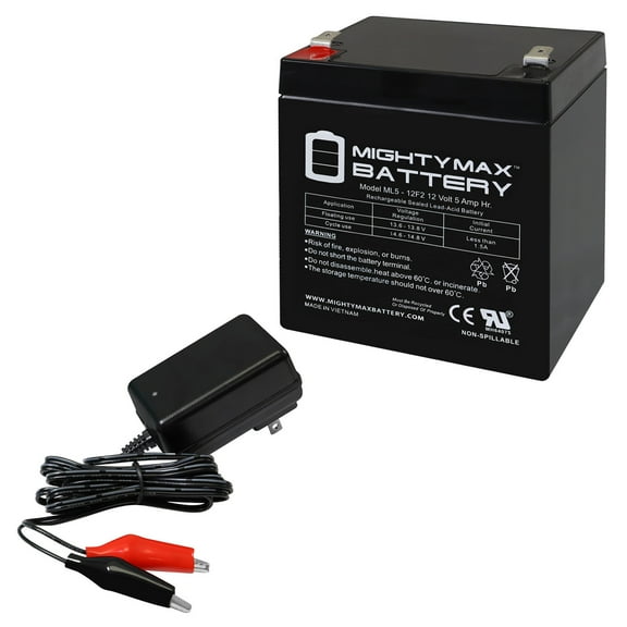 ML5-12F2 - 12 Volt 5 AH, F2 Terminal, Rechargeable SLA AGM Battery Includes 6V Charger