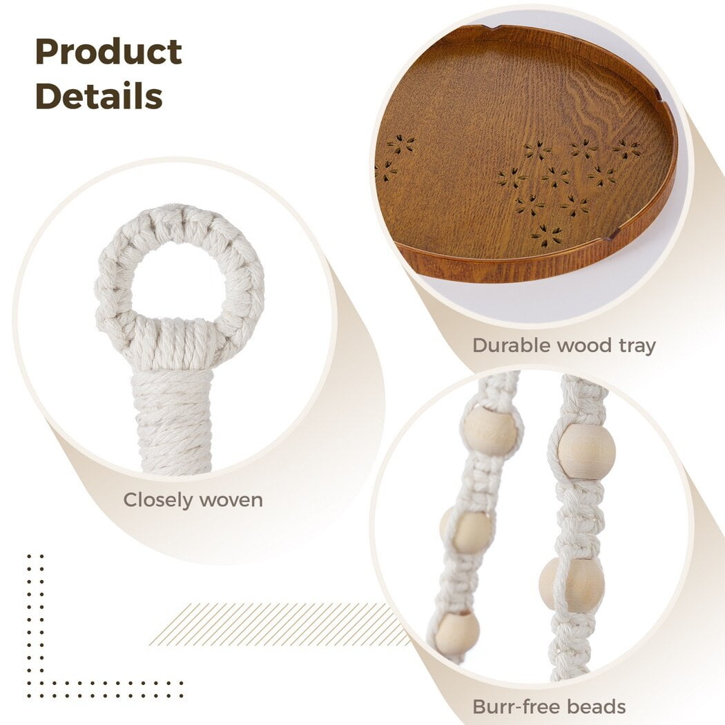 2Pcs Hanging Plant Holders, Macrame Plant Hangers with Wood Tray, Cotton Hanging Planter Shelves, Plant Display Holders for Living Room, Bedroom, Kitchen