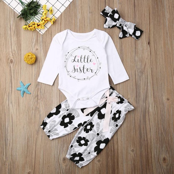 Conjunto de ropa para niña bebé Mameluco de manga larga + Pantalones florales + Diadema (3-6M) Likrtyny Para estrenar