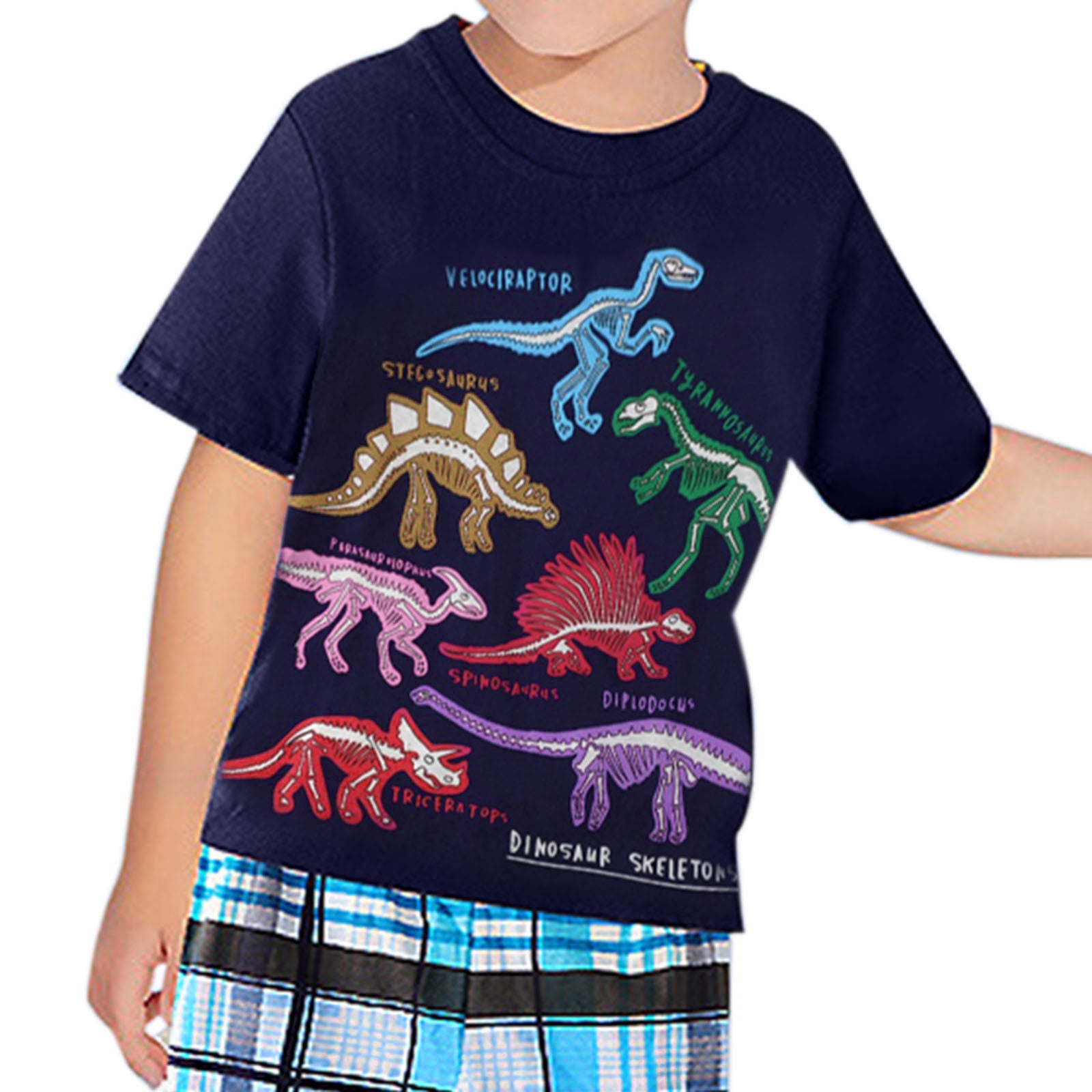 Boys T Shirts Short Sleeve Crewneck Cotton Dinosaur Graphics Print Toddler Girls Tee Kids Tops 3 Years,Dark Blue