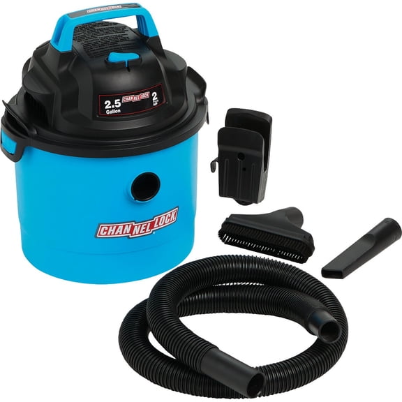 Channellock Wet/Dry Vacuum - Includes Nozzle & Crevice Tool, Portable, Corded Electric - 2.5 Gallon