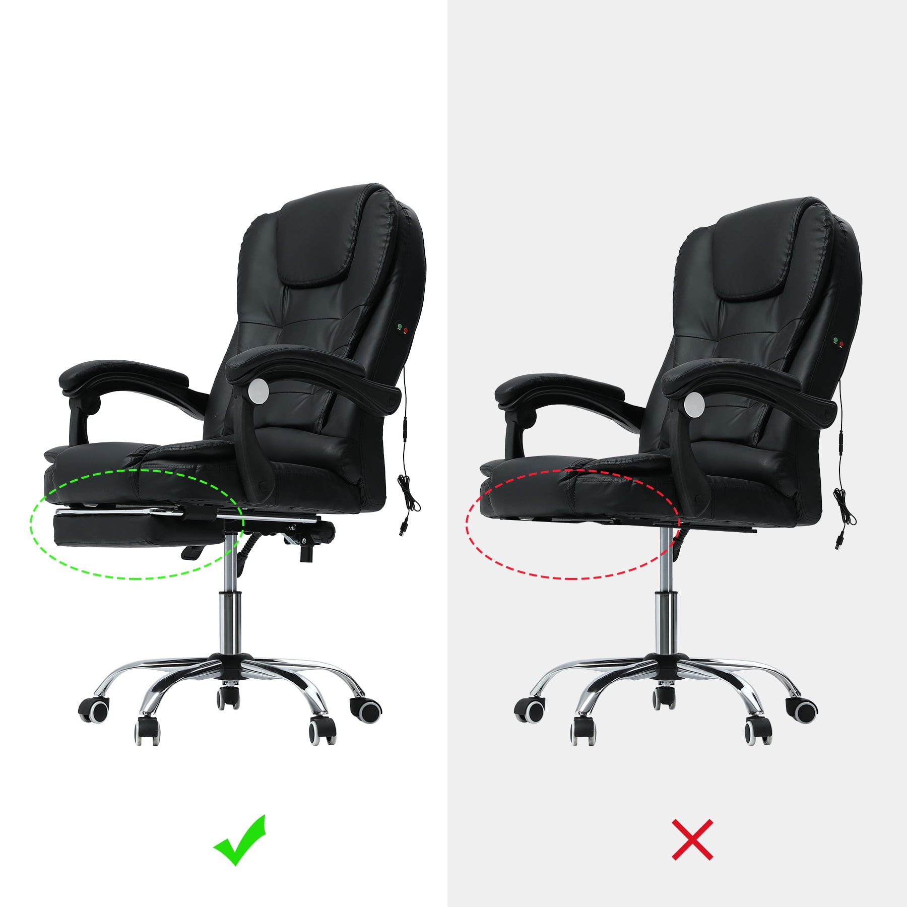 Bestco Black Massage Office Chair Reclining Desk Chair w Footrest Adjustable Height 285lb Cap