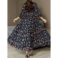 thumbnail image 4 of MORTTIC Women's Bohemian Floral Print Maxi Dress V-Neck Embroidered Long Sleeve Party Dress, S, 4 of 5
