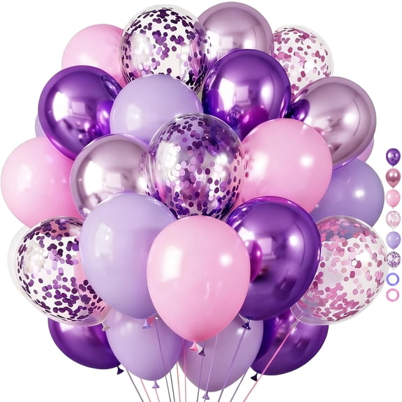 Metallic Purple Pink Latex Balloons, 65 Pcs 12 Inches Pink Purplee Balloon Arch Garland Kit for Valentine's Day, Girls Birthday Baby Shower Wedding Decorations