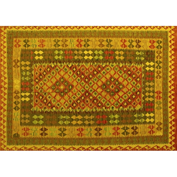 Ahgly Company Indoor Rectangle Oriental Yellow Traditional Area Rugs, 5' x 7'