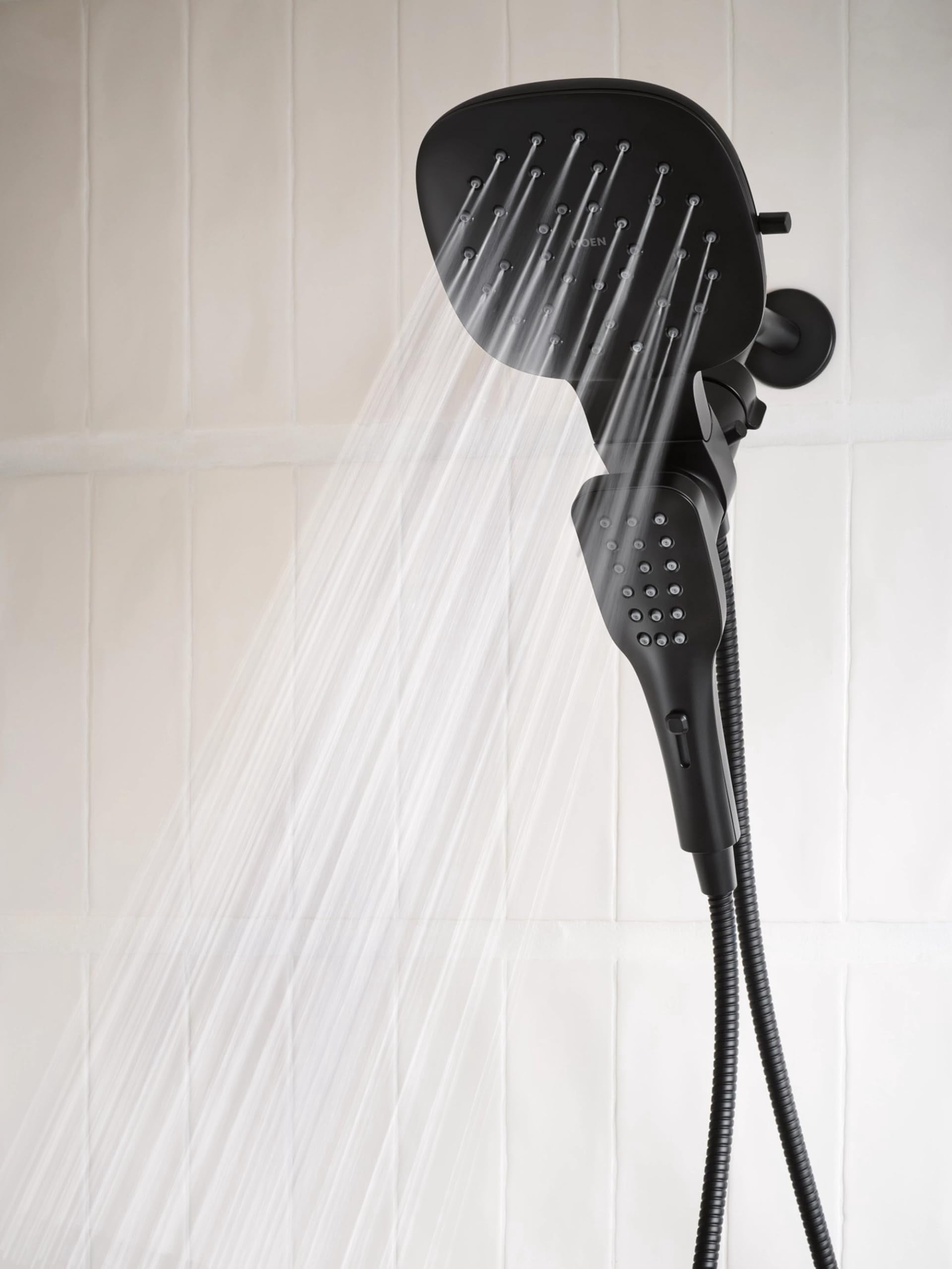 Moen Verso Eco-Performance Infiniti Dial Square Rain Shower Head with Detachable Hand Shower Combo, 7-Inch Spray Head, Matte Black, 220C5EPBL