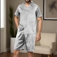 thumbnail image 2 of YLSDY Silk Pajamas for Men Shorts Set Satin Pjs Sets 2 Piece Gradient Outfits Summer Short Sleeve Button Down Sleepwear Gray 4, 2 of 4