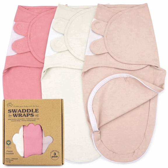 3-Pack Organic Cotton Zipper Swaddle for Newborn Baby Boys & Girls – Soft Breathable Swaddle Sleep Sack with 2-Way Zipper, Secure Fit for 0–3 Months